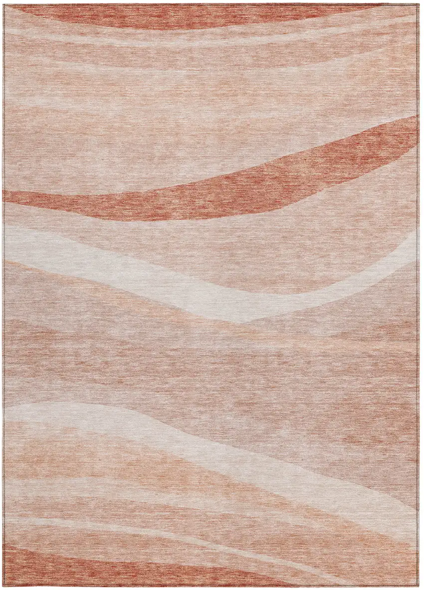 Salmon And Pink Abstract Washable Indoor Outdoor Area Rug Photo 6