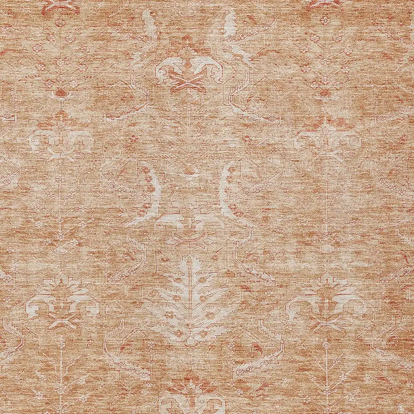 Salmon And Terra Cotta Damask Washable Indoor Outdoor Area Rug Photo 5