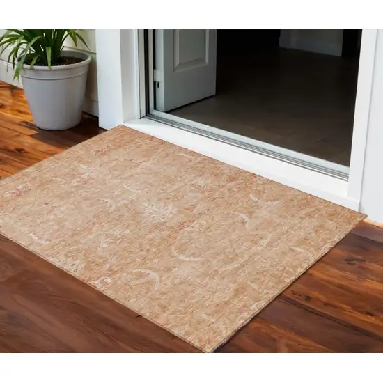 Salmon And Terra Cotta Damask Washable Indoor Outdoor Area Rug Photo 1