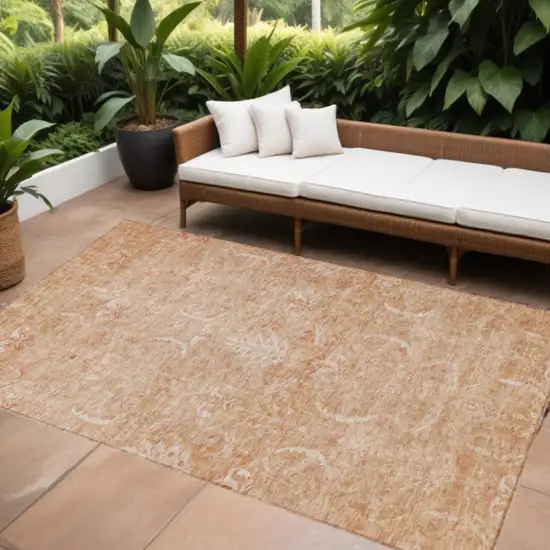 Salmon And Terra Cotta Damask Washable Indoor Outdoor Area Rug Photo 1