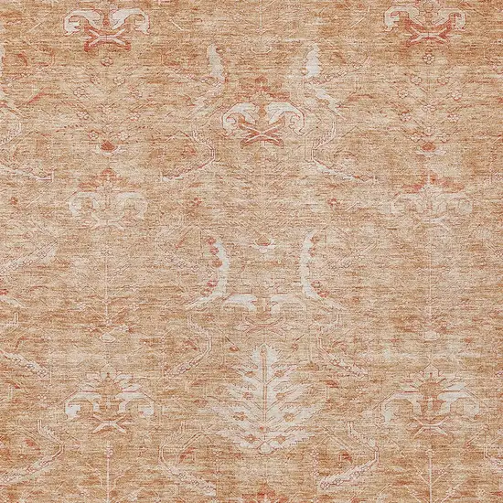 Salmon And Terra Cotta Damask Washable Indoor Outdoor Area Rug Photo 5