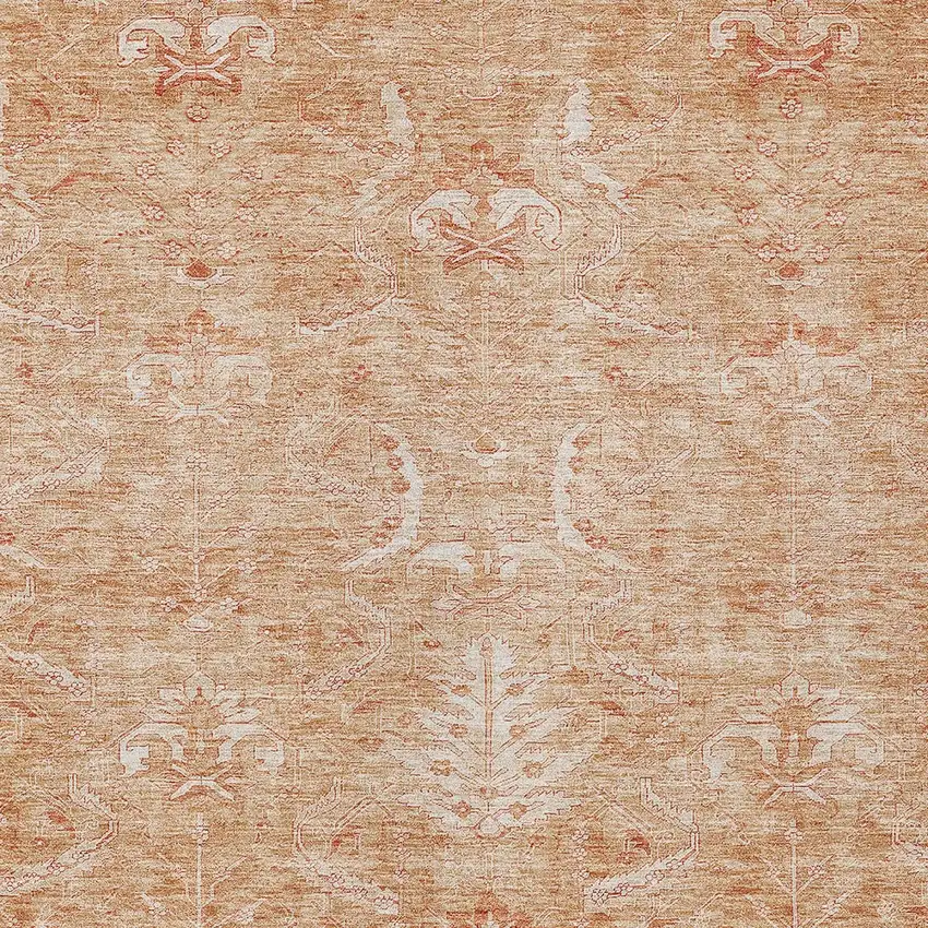 Salmon And Terra Cotta Damask Washable Indoor Outdoor Area Rug Photo 5