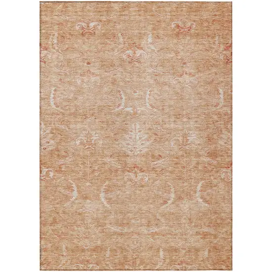 Salmon And Terra Cotta Damask Washable Indoor Outdoor Area Rug Photo 2