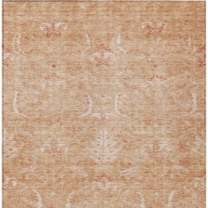 Salmon And Terra Cotta Damask Washable Indoor Outdoor Area Rug Photo 6
