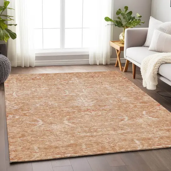 Salmon And Terra Cotta Damask Washable Indoor Outdoor Area Rug Photo 8