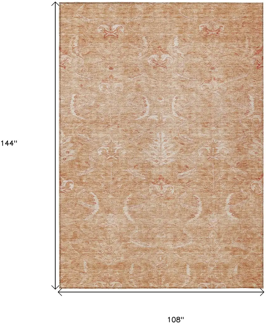 Salmon And Terra Cotta Damask Washable Indoor Outdoor Area Rug Photo 7
