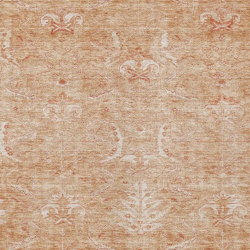 Salmon And Terra Cotta Damask Washable Indoor Outdoor Area Rug Photo 5