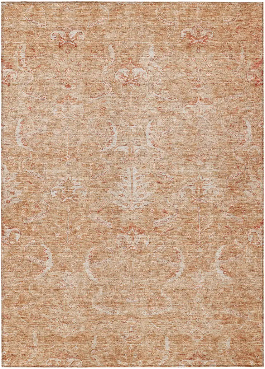 Salmon And Terra Cotta Damask Washable Indoor Outdoor Area Rug Photo 2