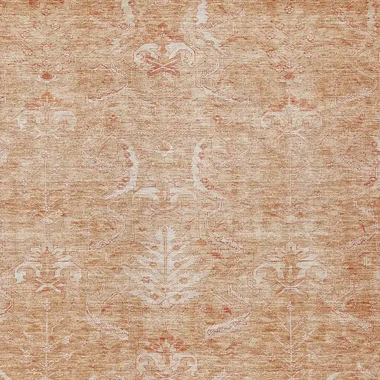 Salmon And Terra Cotta Damask Washable Indoor Outdoor Area Rug Photo 5