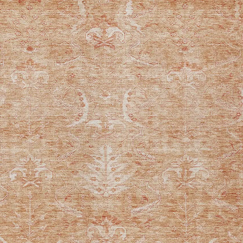 Salmon And Terra Cotta Damask Washable Indoor Outdoor Area Rug Photo 5