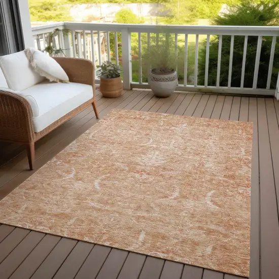 Salmon And Terra Cotta Damask Washable Indoor Outdoor Area Rug Photo 7