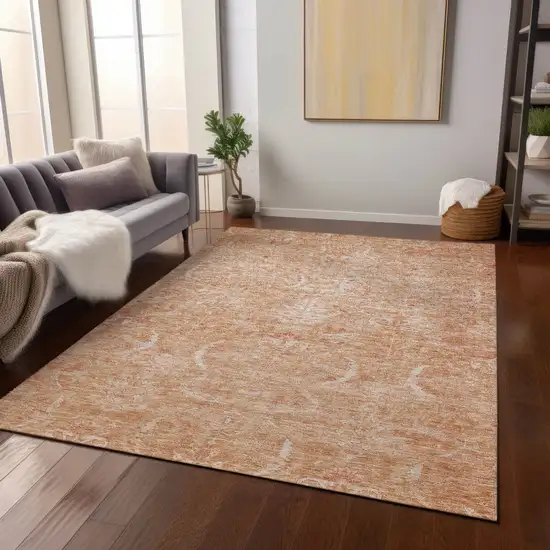 Salmon And Terra Cotta Damask Washable Indoor Outdoor Area Rug Photo 9