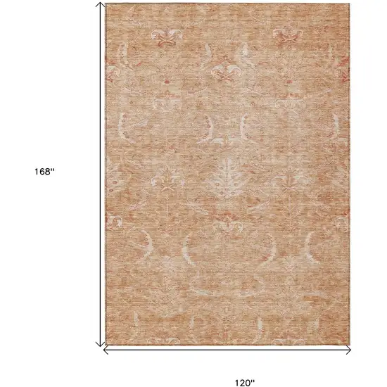 Salmon And Terra Cotta Damask Washable Indoor Outdoor Area Rug Photo 7