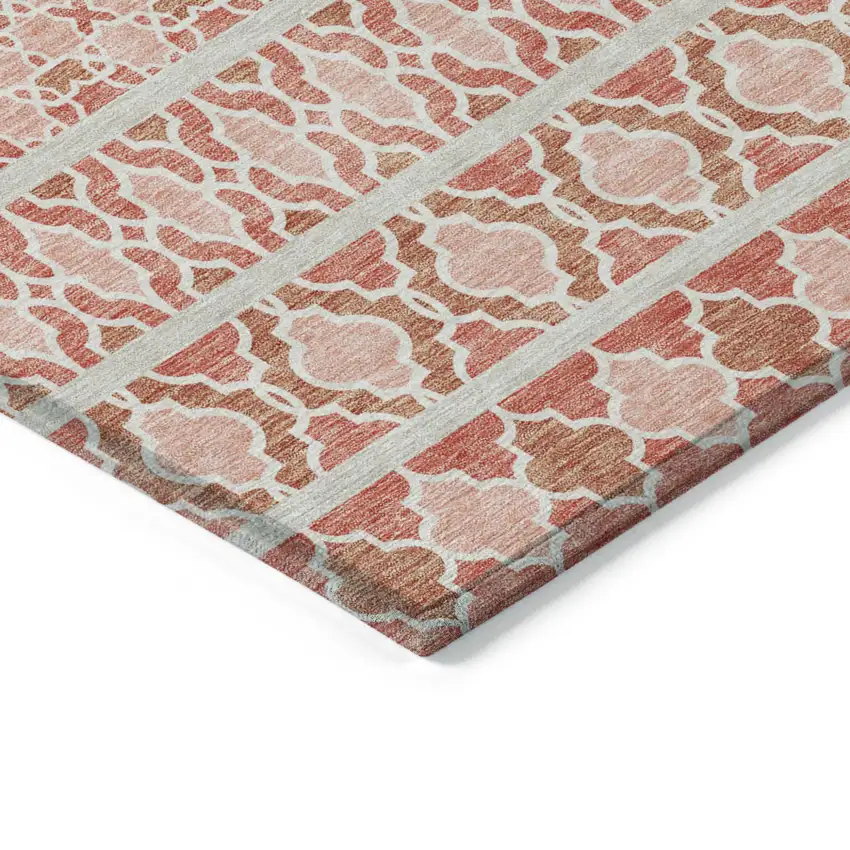 Salmon Beige And Copper Quatrefoil Washable Indoor Outdoor Area Rug Photo 3