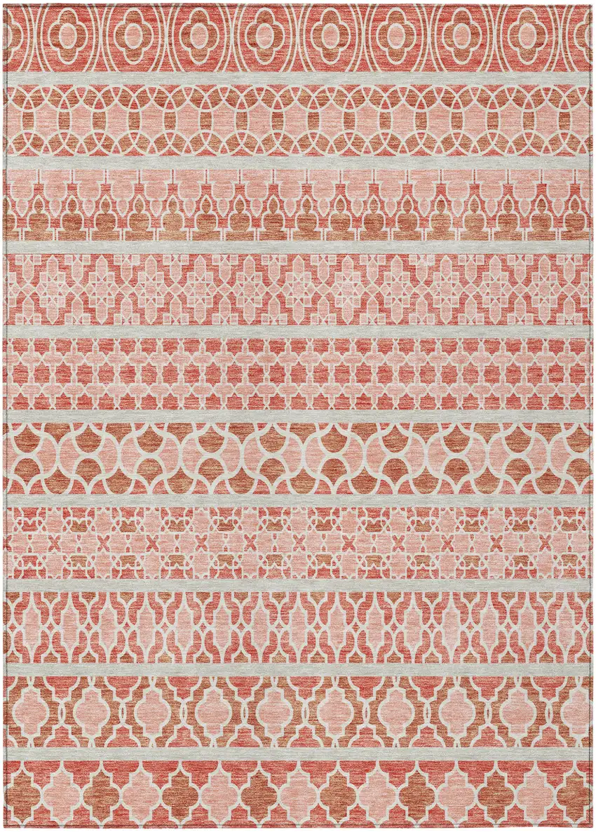 Salmon Beige And Copper Quatrefoil Washable Indoor Outdoor Area Rug Photo 2