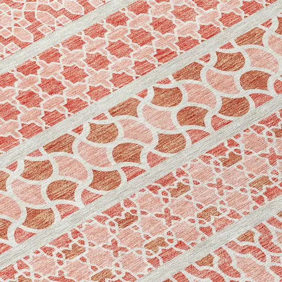 Salmon Beige And Copper Quatrefoil Washable Indoor Outdoor Area Rug Photo 4