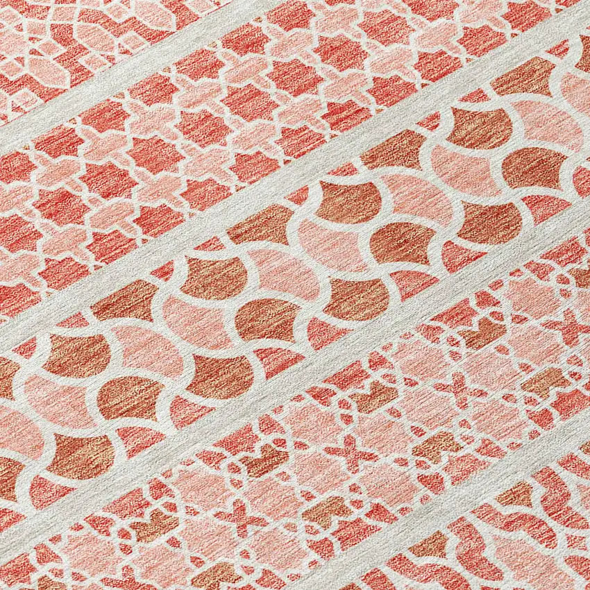 Salmon Beige And Copper Quatrefoil Washable Indoor Outdoor Area Rug Photo 4