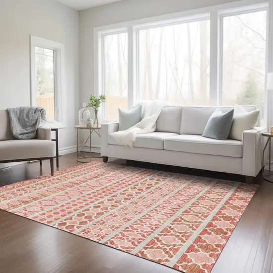 Salmon Beige And Copper Quatrefoil Washable Indoor Outdoor Area Rug Photo 8