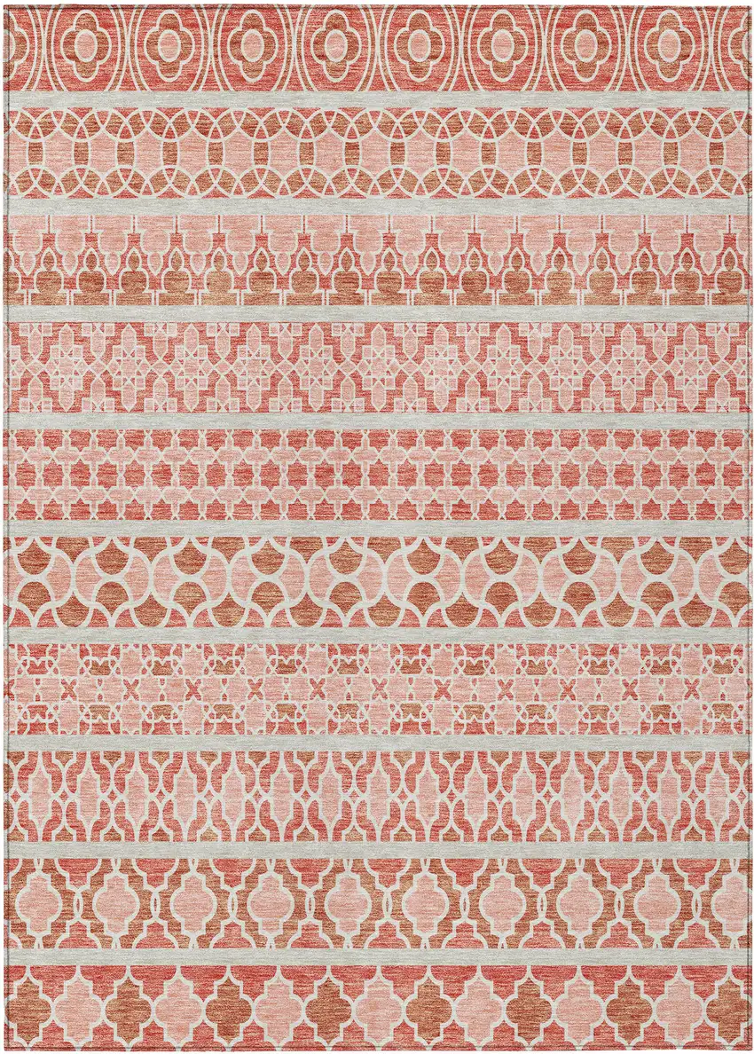 Salmon Beige And Copper Quatrefoil Washable Indoor Outdoor Area Rug Photo 1