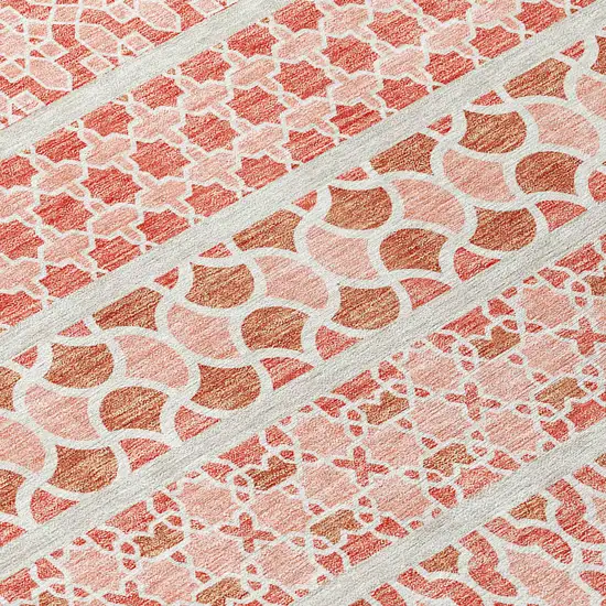 Salmon Beige And Copper Quatrefoil Washable Indoor Outdoor Area Rug Photo 3