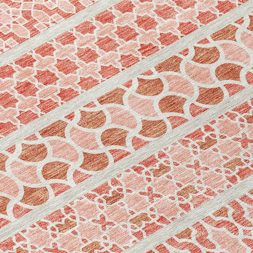 Salmon Beige And Copper Quatrefoil Washable Indoor Outdoor Area Rug Photo 3