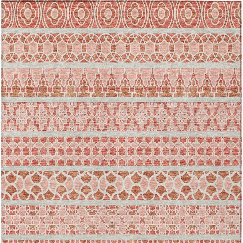 Salmon Beige And Copper Quatrefoil Washable Indoor Outdoor Area Rug Photo 5