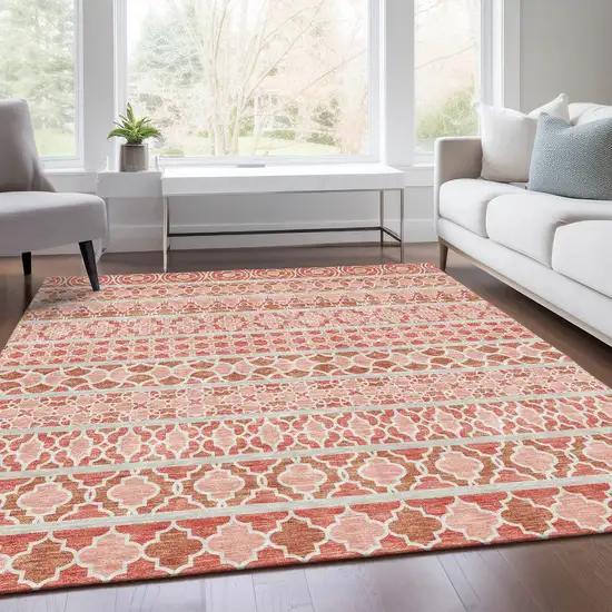 Salmon Beige And Copper Quatrefoil Washable Indoor Outdoor Area Rug Photo 7