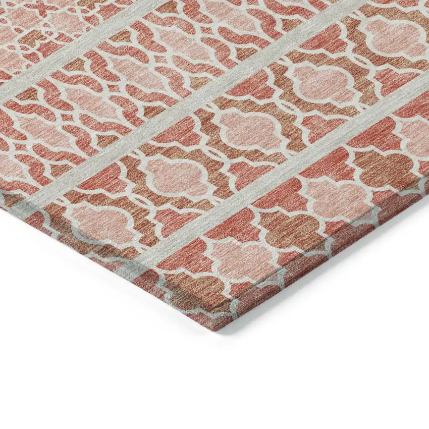 Salmon Beige And Copper Quatrefoil Washable Indoor Outdoor Area Rug Photo 2