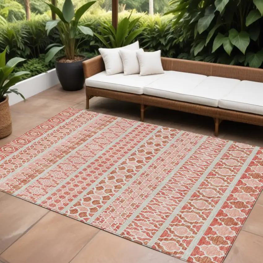 Salmon Beige And Copper Quatrefoil Washable Indoor Outdoor Area Rug Photo 1