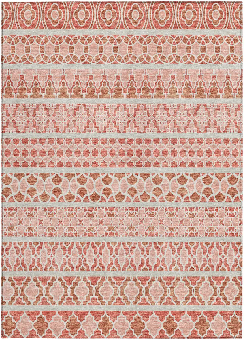 Salmon Beige And Copper Quatrefoil Washable Indoor Outdoor Area Rug Photo 6