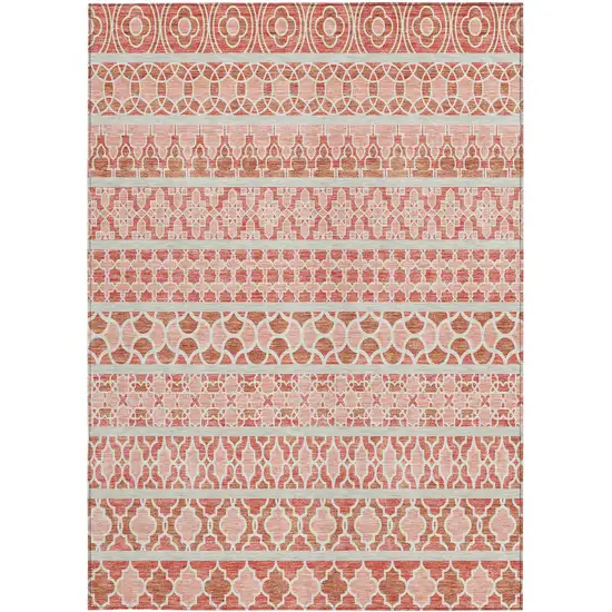 Salmon Beige And Copper Quatrefoil Washable Indoor Outdoor Area Rug Photo 6