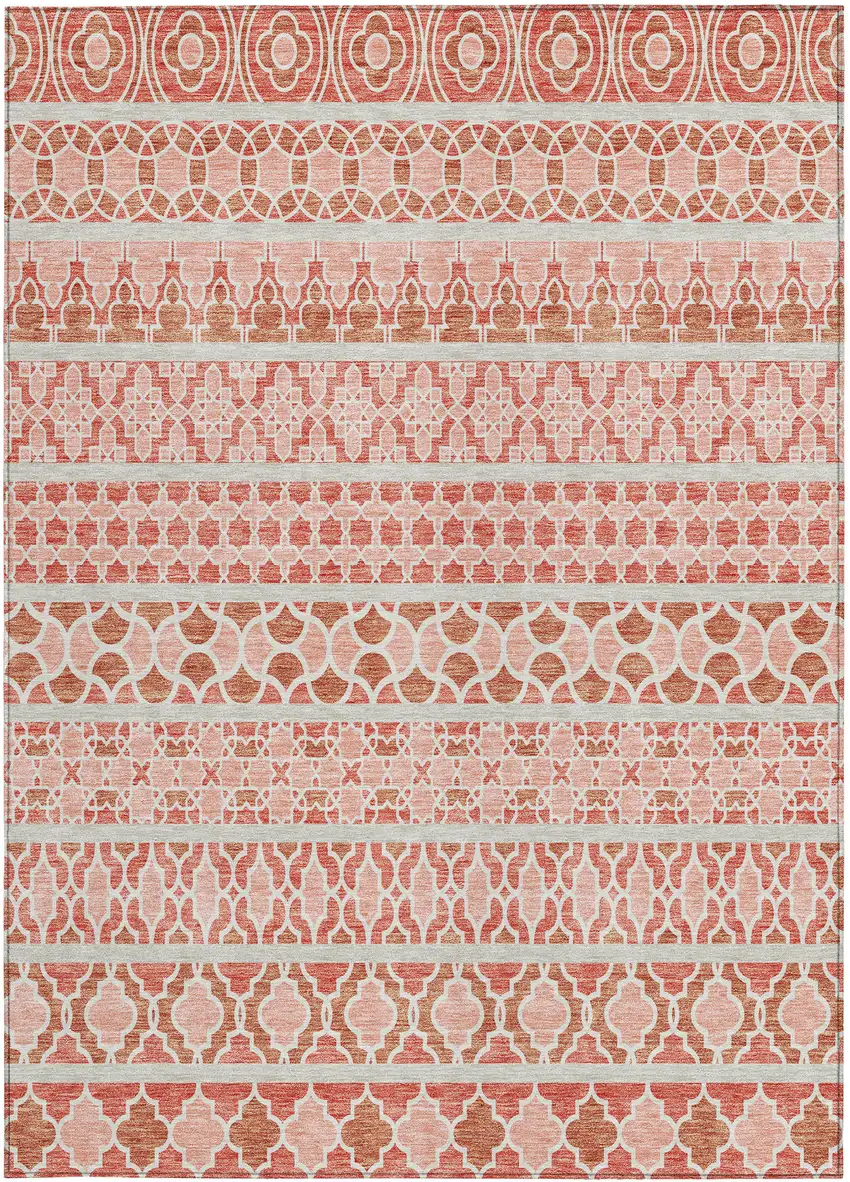 Salmon Beige And Copper Quatrefoil Washable Indoor Outdoor Area Rug Photo 6