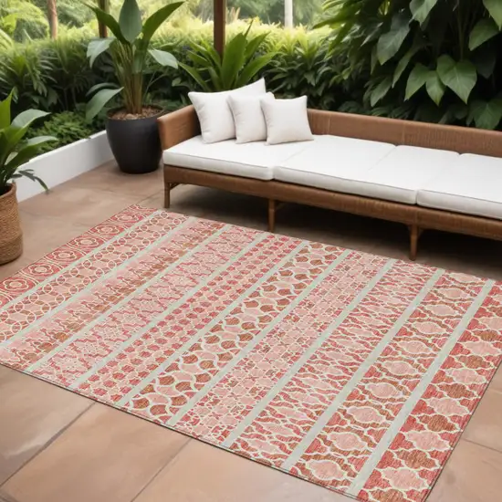 Salmon Beige And Copper Quatrefoil Washable Indoor Outdoor Area Rug Photo 1