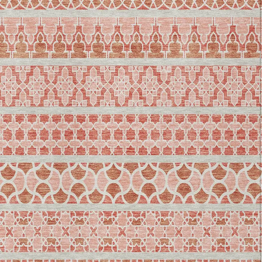 Salmon Beige And Copper Quatrefoil Washable Indoor Outdoor Area Rug Photo 4