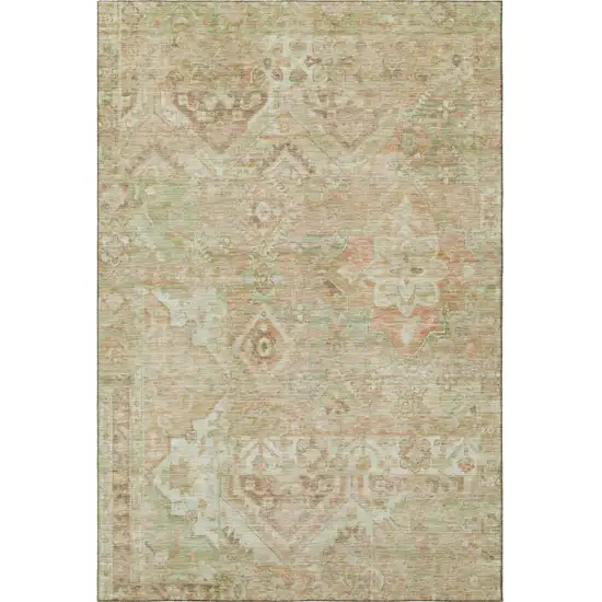 Salmon Beige And Coral Floral Washable Area Rug With UV Protection Photo 3