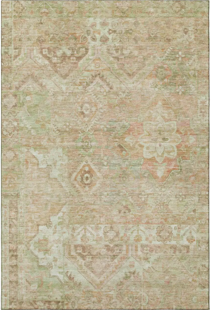 Salmon Beige And Coral Floral Washable Area Rug With UV Protection Photo 3