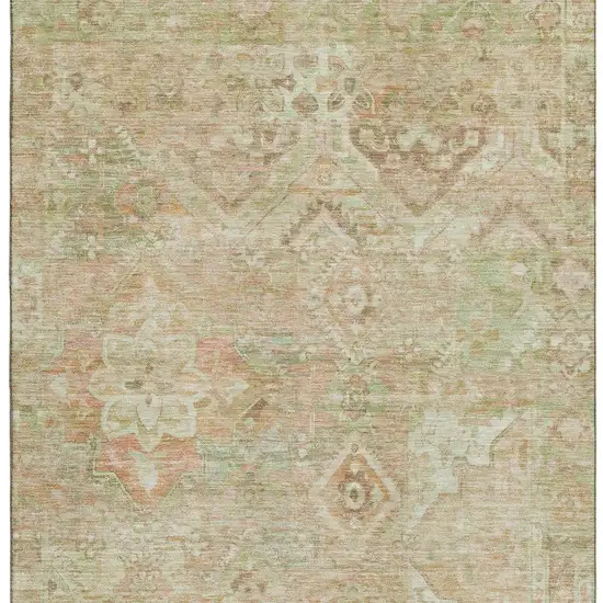 Salmon Beige And Coral Floral Washable Area Rug With UV Protection Photo 2