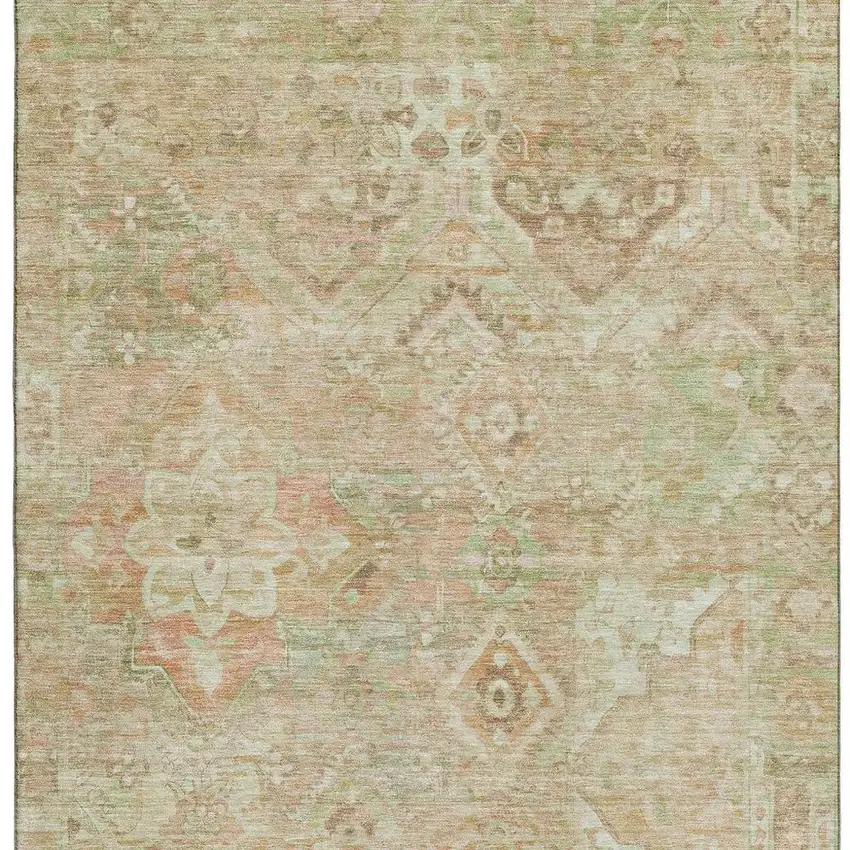 Salmon Beige And Coral Floral Washable Area Rug With UV Protection Photo 2