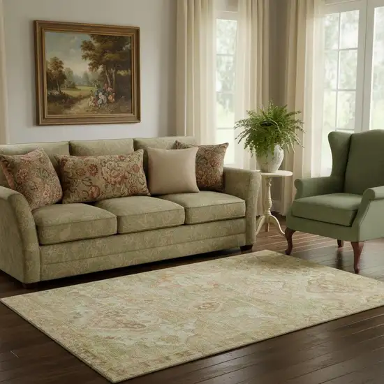 Salmon Beige And Coral Floral Washable Area Rug With UV Protection Photo 2