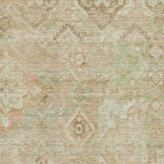 Salmon Beige And Coral Floral Washable Area Rug With UV Protection Photo 3