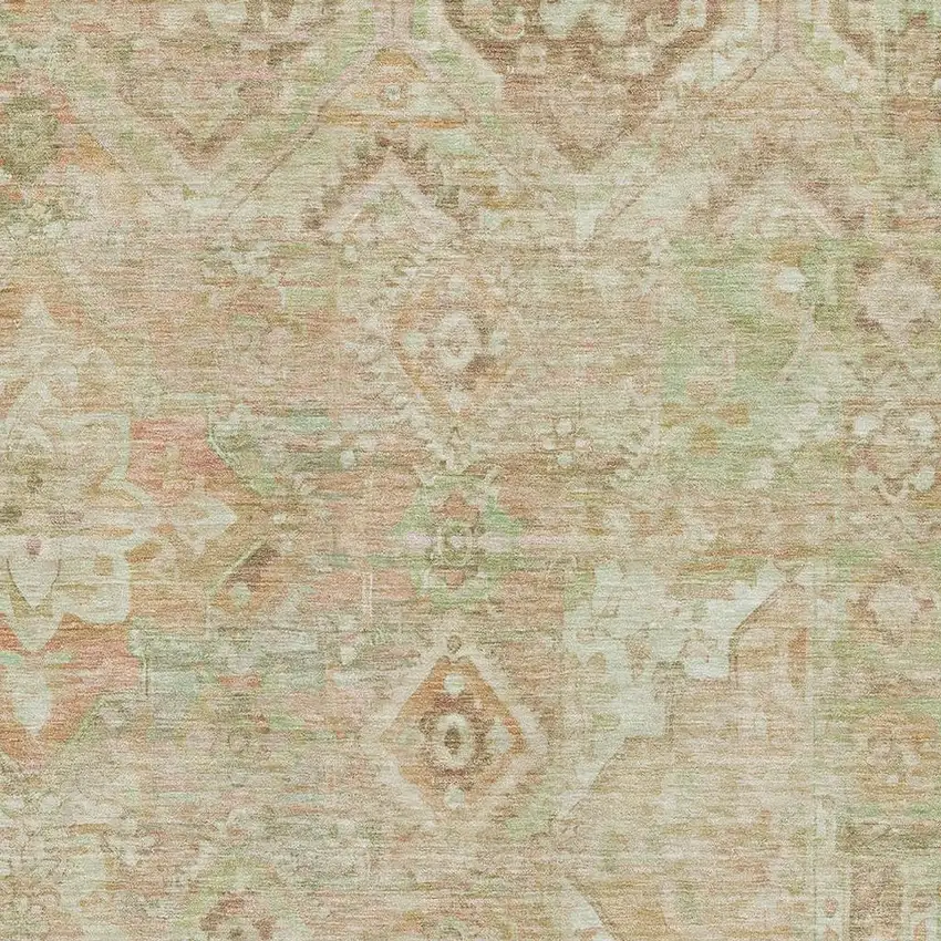 Salmon Beige And Coral Floral Washable Area Rug With UV Protection Photo 3