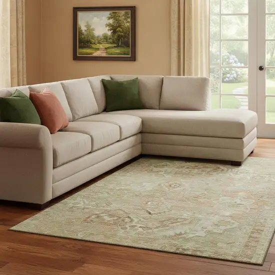 Salmon Beige And Coral Floral Washable Area Rug With UV Protection Photo 2