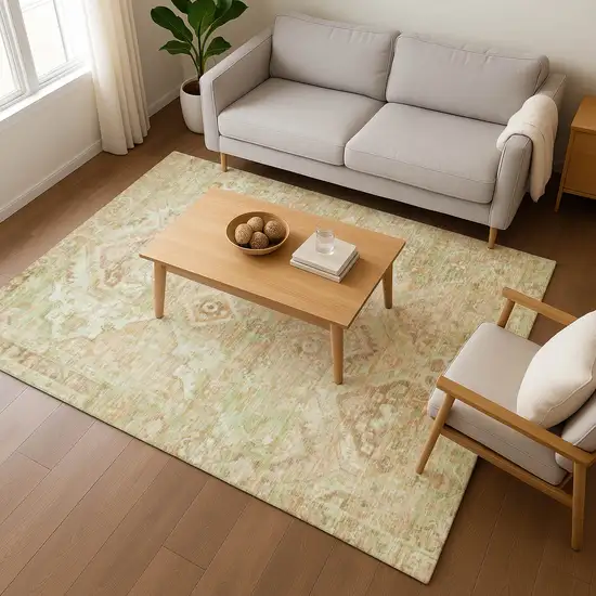 Salmon Beige And Coral Floral Washable Area Rug With UV Protection Photo 5