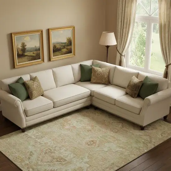 Salmon Beige And Coral Floral Washable Area Rug With UV Protection Photo 2