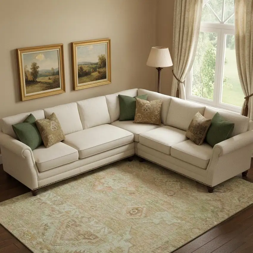 Salmon Beige And Coral Floral Washable Area Rug With UV Protection Photo 2