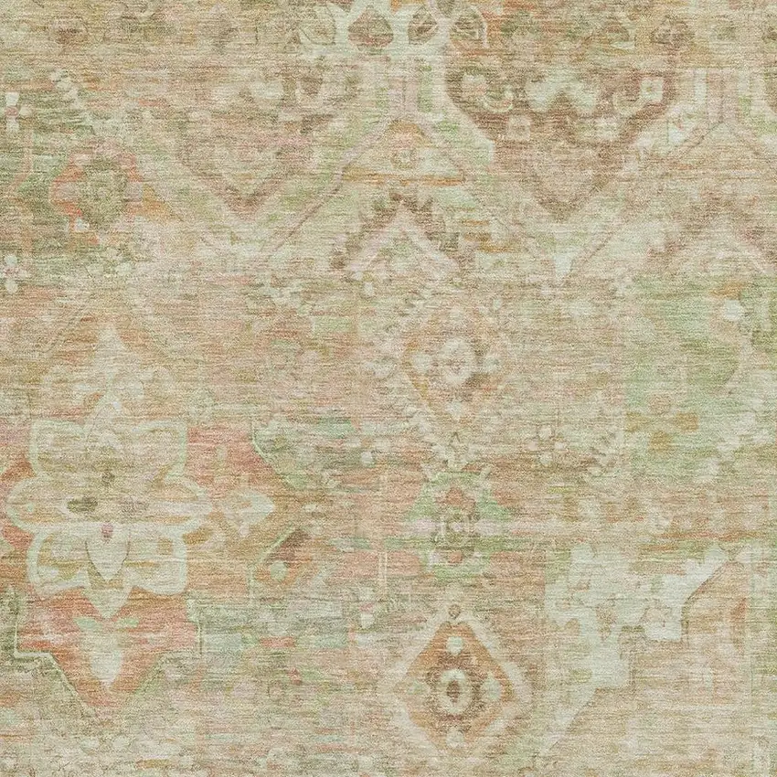 Salmon Beige And Coral Floral Washable Area Rug With UV Protection Photo 2