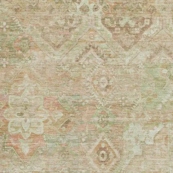 Salmon Beige And Coral Floral Washable Area Rug With UV Protection Photo 2