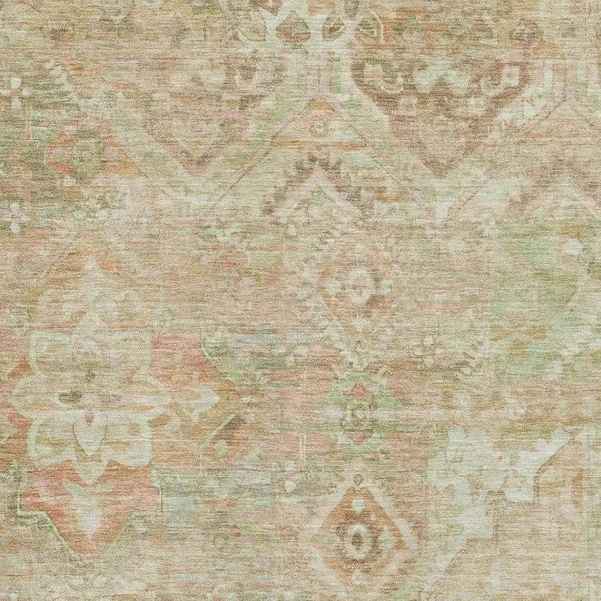 Salmon Beige And Coral Floral Washable Area Rug With UV Protection Photo 2