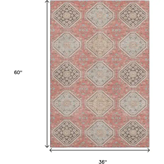 Salmon Beige And Gray Floral Washable Area Rug With UV Protection Photo 3