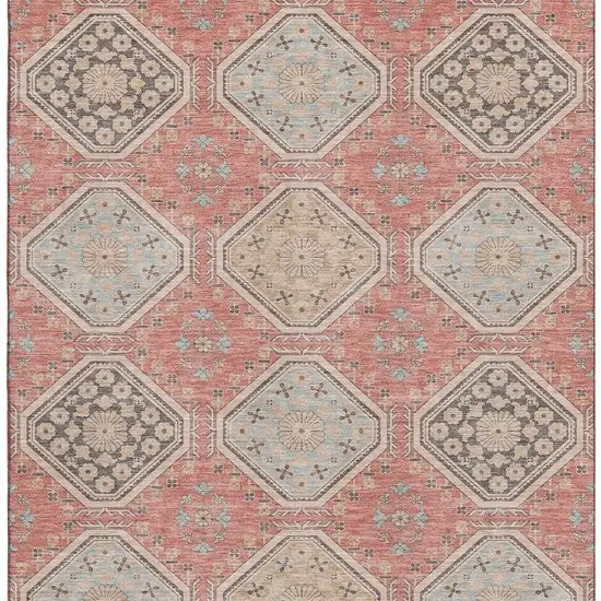 Salmon Beige And Gray Floral Washable Area Rug With UV Protection Photo 3